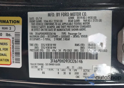 2014 Ford Fusion Se из США, поврежденный, VIN 3FA6P0HD9ER326146